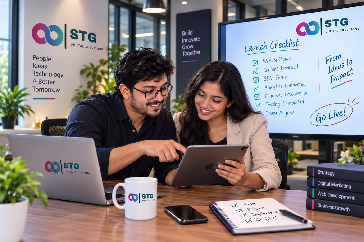 STG client reviewing a go-live launch checklist